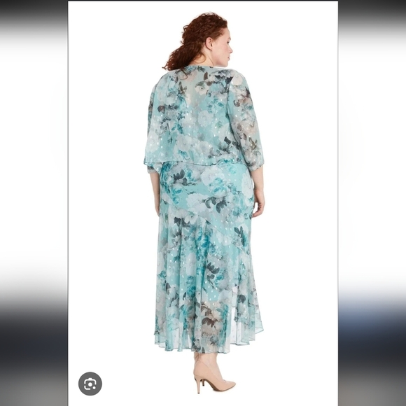 R&M Richards Plus Size Women's Teal Whimsical Fairy Floral Maxi Dress. 2 PC. 16 - Picture 14 of 16